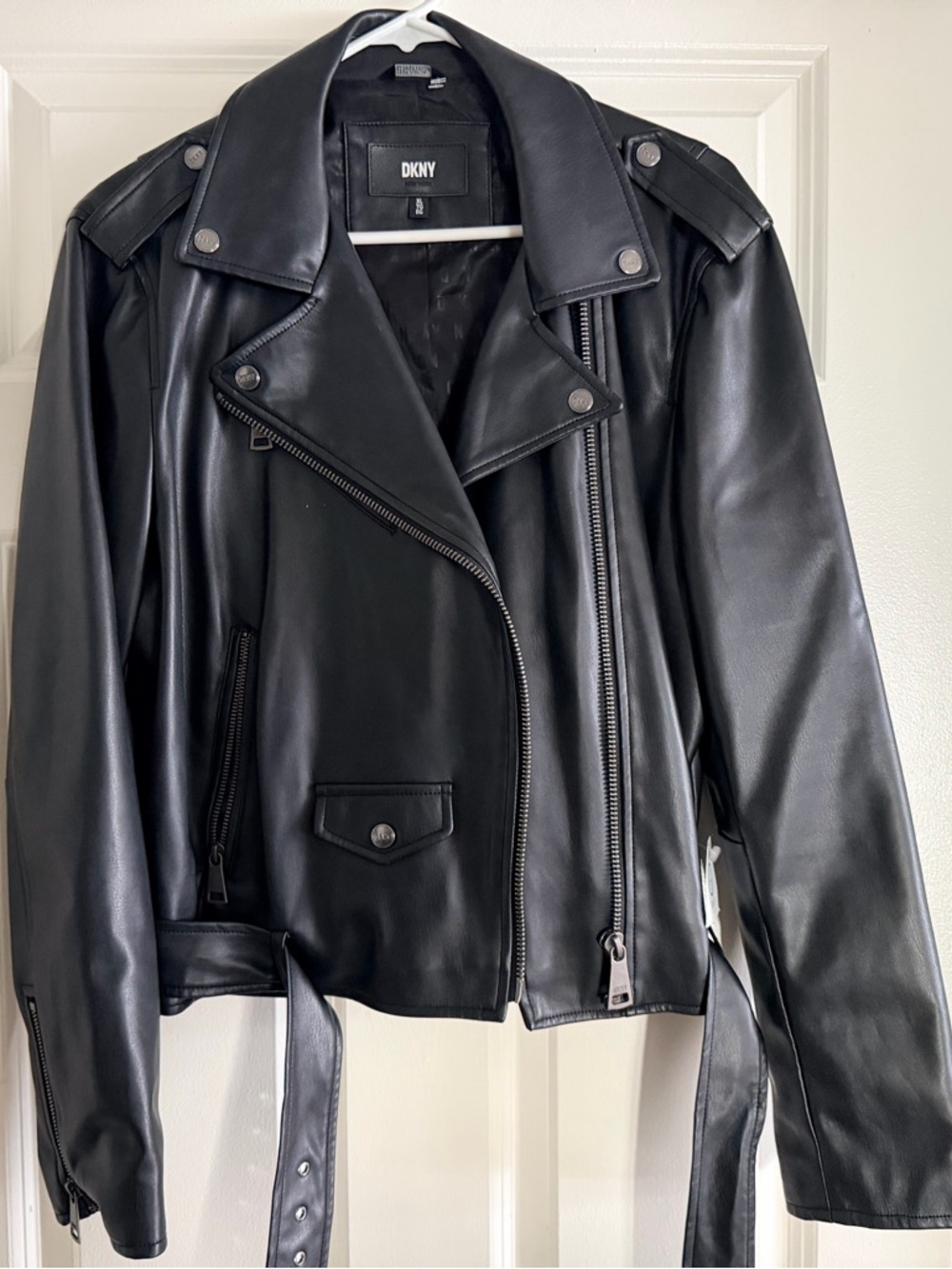DKNY Black Faux Leather Moto Jacket, women’s XL